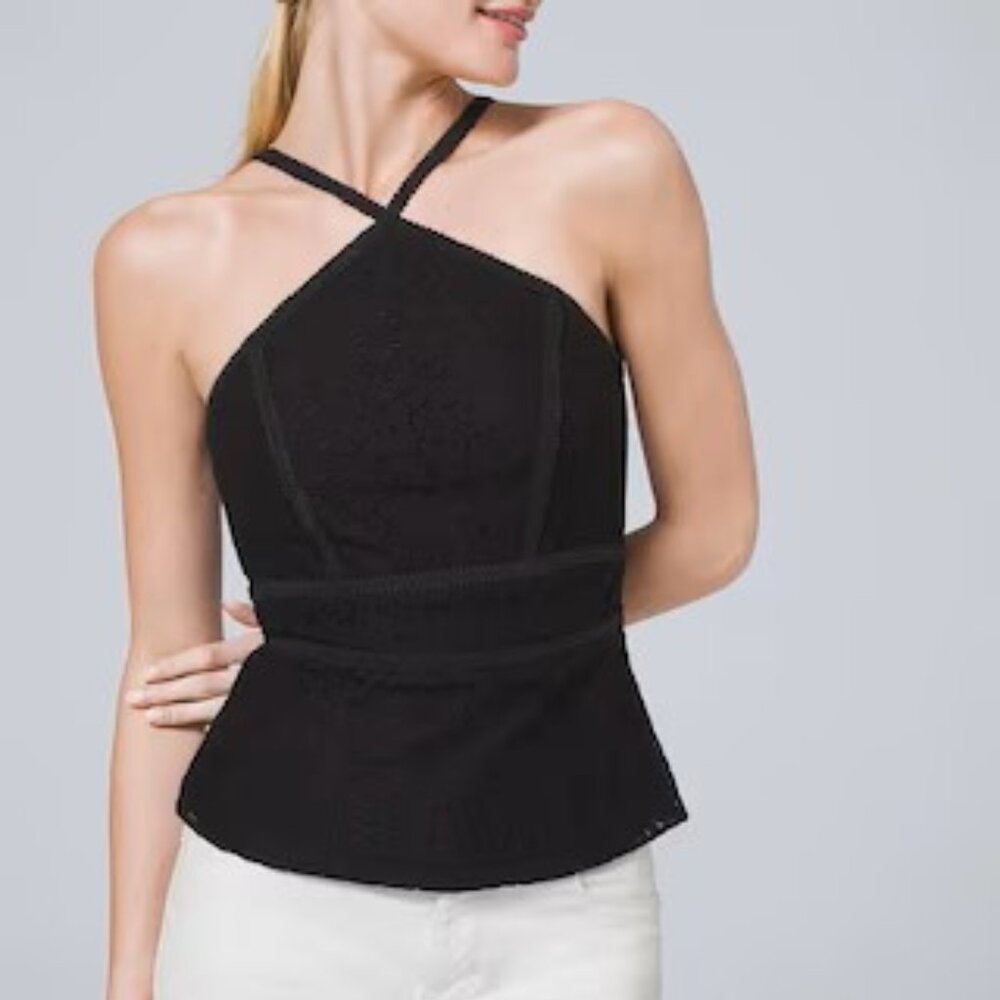 WHBM Black Lace Halter Top, Sleeveless, Criss-cross Neckline, Size 4